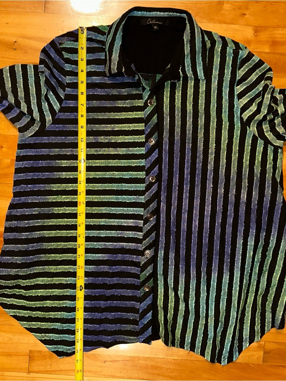 Calessa Womens XL Striped Tunic Button Front Blue Green Purple Lagenlook Artsy - Picture 9 of 11